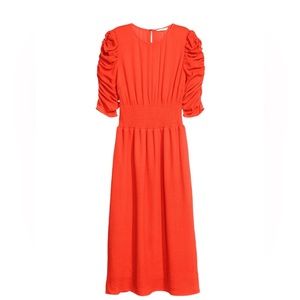 Vintage H&M Women's Orange Dress with Smocking - Size 6